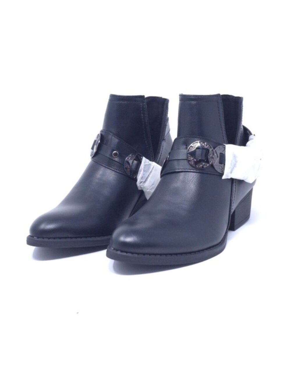 GC Shoes Buckle Wrap V-Cut Black Low Heel Ankle Booties M6.5
